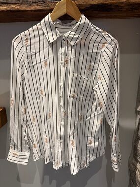 Rails White Button-Up Shirt with Black Stripes and Beige Tiger Detail